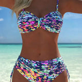 Bikini Con Tirantes Finos Motivo Abstracto Impreso