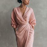 Sofia | Vestido Maxi de Lino Rosa con Escote en V