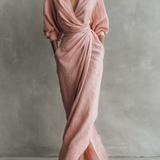 Sofia | Vestido Maxi de Lino Rosa con Escote en V