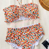BIKINI DE DOS PIEZAS FLORAL DE TIRO ALTO CON VOLANTES