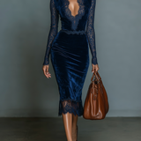 Anita | Vestido Midi de Terciopelo con Escote en V y Encaje
