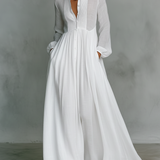 Alba | Vestido Maxi de Lino Patchwork con Cuello Alto