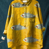 Marta | Camiseta Casual de Arte de Pescado Vintage