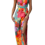 VESTIDO LARGO FLORAL CON ESCOTE EN V, ESPALDA ATADA
