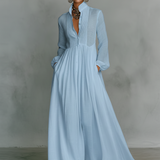 Alba | Vestido Maxi de Lino Patchwork con Cuello Alto