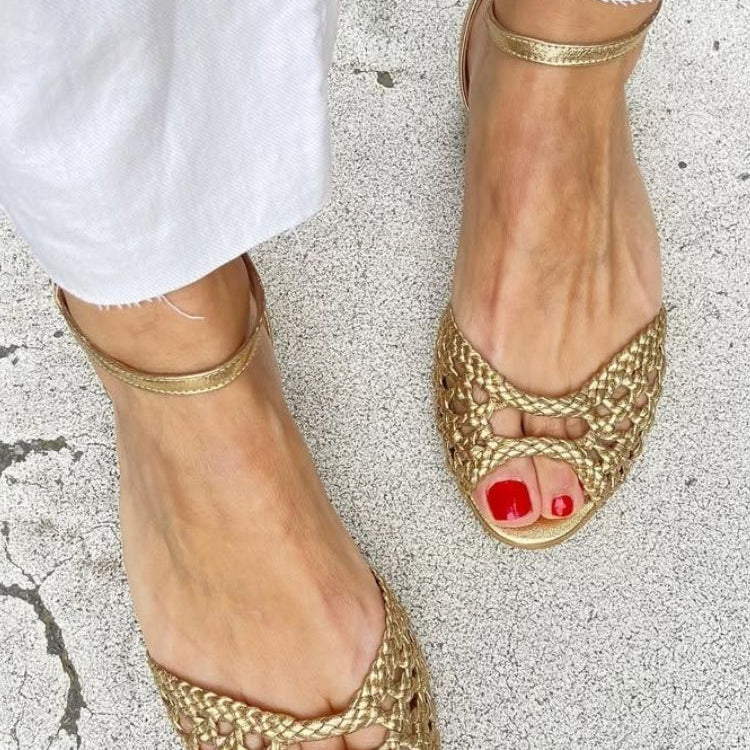 Sara | Sandalias Trenzadas Doradas