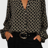 Jemima Blusa de Botones con Estampado Geométrico