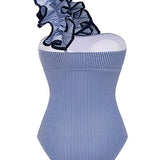 BAÑADOR ASIMÉTRICO ESTAMPADO CON FLOR 3D PARA MUJER