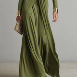 Lolla | Vestido Maxi de Seda Verde Oliva con Escote en V