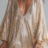 VESTIDO MINI BOHEMIO DE LENTEJUELAS COLOR CHAMPÁN