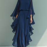 Camila | Conjunto de Chiffon Azul Marino con Volantes