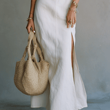 VESTIDO MAXI BLANCO MINIMALISTA CON TIRANTES Y ABERTURA