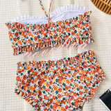 BIKINI DE DOS PIEZAS FLORAL DE TIRO ALTO CON VOLANTES