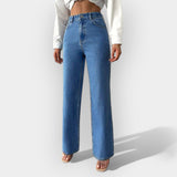 JEANS DE CINTURA ALTA Y PIERNA LARGA