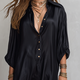 VESTIDO MINI CAMISA SATINADO COLOR NEGRO