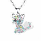 Collar de Plata con Gatitos y Zirconitas Multicolores