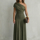 VESTIDO MAXI DE UN HOMBRO CON ESCOTE DRAPEADO ELEGANTE