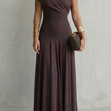 VESTIDO MAXI DE UN HOMBRO CON ESCOTE DRAPEADO ELEGANTE
