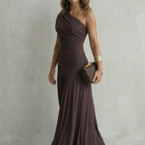 VESTIDO MAXI DE UN HOMBRO CON ESCOTE DRAPEADO ELEGANTE
