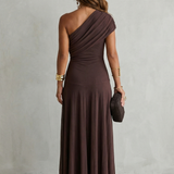 VESTIDO MAXI DE UN HOMBRO CON ESCOTE DRAPEADO ELEGANTE