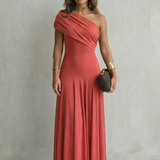 VESTIDO MAXI DE UN HOMBRO CON ESCOTE DRAPEADO ELEGANTE