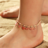 Pulsera de Tobillo de Cristal Rojo y Oro