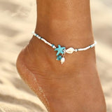 Pulsera de Tobillo con Estrellas y Concha con Piedras Naturales