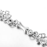 Pulsera con Patas de Perro Colgantes y Hueso de Plata Sin Tratamiento, Edición Limitada