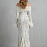 VESTIDO MAXI CON ENCAJE ROMÁNTICO Y HOMBROS DESCUBIERTOS