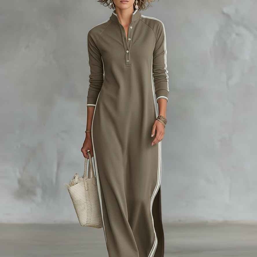 Andressa | Vestido Maxi de Sudadera con Cuello de Botón