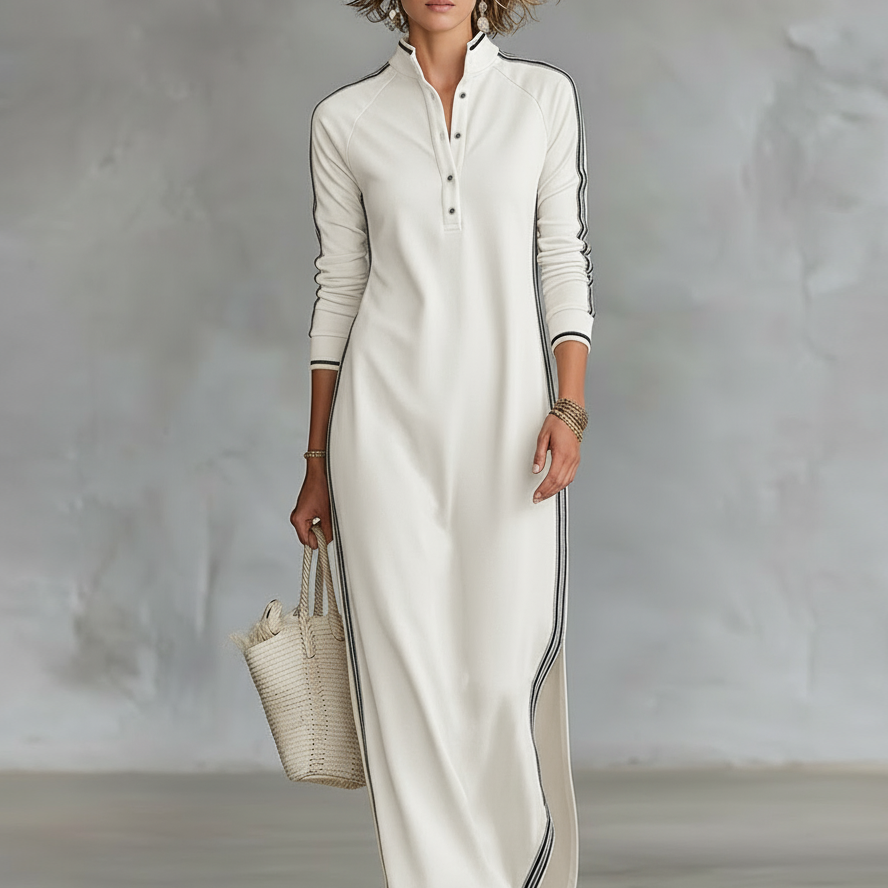 Andressa | Vestido Maxi de Sudadera con Cuello de Botón