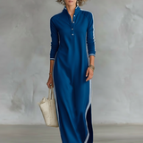 Andressa | Vestido Maxi de Sudadera con Cuello de Botón