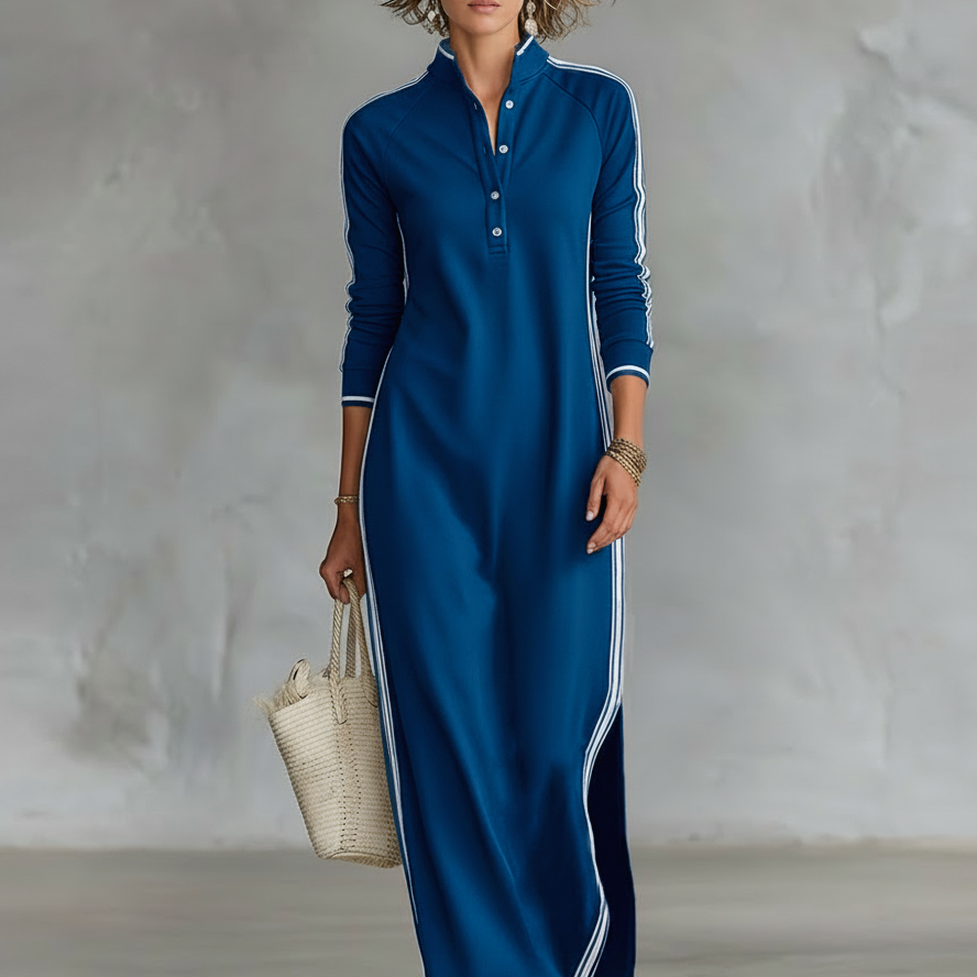 Andressa | Vestido Maxi de Sudadera con Cuello de Botón