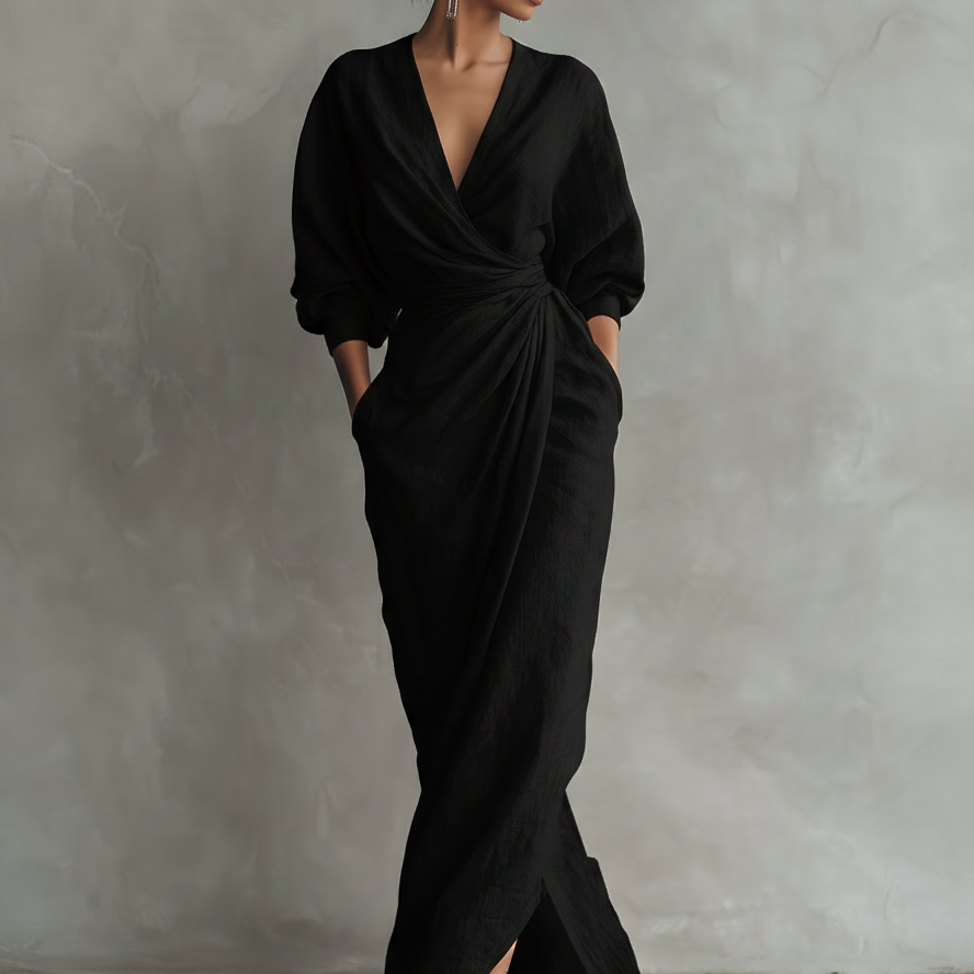 Sofia | Vestido Maxi de Lino Rosa con Escote en V