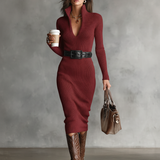 Jade | Vestido Midi de Punto con Escote en V Ajustado
