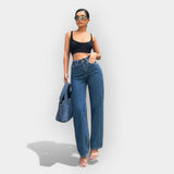 JEANS DE CINTURA ALTA Y PIERNA LARGA