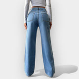 JEANS DE CINTURA ALTA Y PIERNA LARGA