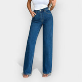 JEANS DE CINTURA ALTA Y PIERNA LARGA