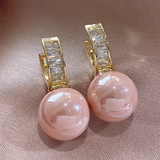 Pendientes de Oro con Perla Rosa y Circonio