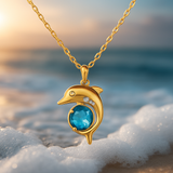Collar de Oro con Delfín y Cristal