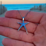 Collar de Estrella de Mar en Azul y Plata Opalina