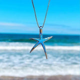 Collar de Estrella de Mar en Azul y Plata Opalina