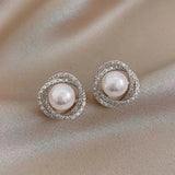 Pendientes Espiral Brillantes con Elegantes Perlas