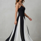 VESTIDO MAXI ELEGANTE CON CONTRASTE MODERNO PARA MUJER