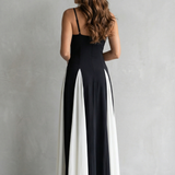 VESTIDO MAXI ELEGANTE CON CONTRASTE MODERNO PARA MUJER
