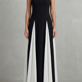 VESTIDO MAXI ELEGANTE CON CONTRASTE MODERNO PARA MUJER