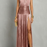 VESTIDO MAXI DRAPEADO CON ELEGANCIA METALIZADA