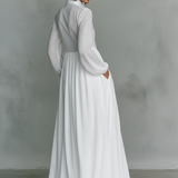 Alba | Vestido Maxi de Lino Patchwork con Cuello Alto