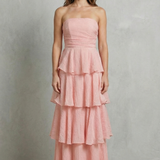 VESTIDO MAXI PALABRA DE HONOR CON CAPAS EN CASCADA