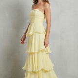 VESTIDO MAXI PALABRA DE HONOR CON CAPAS EN CASCADA